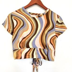 Wavy Stripe Cropped Tie-Back Top - Multicolor